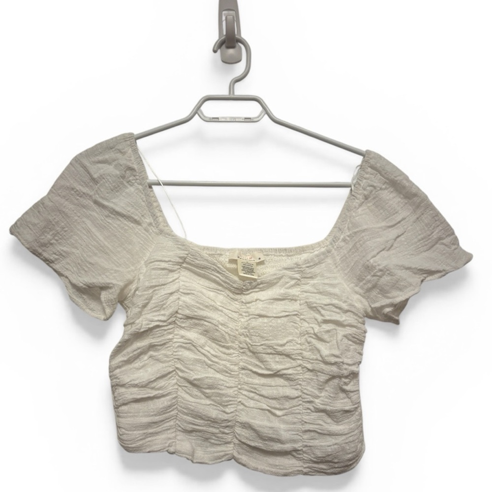 2/$10 Urban Romantics White Ruched Crop Top Size M 100% Cotton Cottagecore